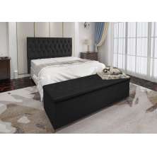 Conjunto Cabeceira Casal e Recamier Baú 1,40m Madrid Suede Preto Dal Poz Estofados