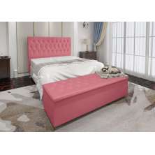 Conjunto Cabeceira Casal e Recamier Baú 1,40m Madrid Suede Rosa Dal Poz Estofados