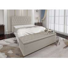 Conjunto Cabeceira Casal e Recamier Baú 1,60m Madrid Suede Bege Dal Poz Estofados