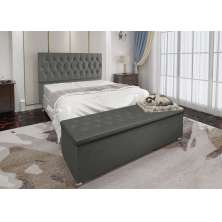 Conjunto Cabeceira Casal e Recamier Baú 1,60m Madrid Suede Cinza Dal Poz Estofados