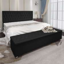 Conjunto Cabeceira Casal e Recamier Baú 1,95m Madrid Suede Preto Dal Poz Estofados
