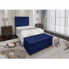 Conjunto Cabeceira Solteiro e Recamier Baú 0,90m Madrid Suede Azul Marinho Dal Poz Estofados