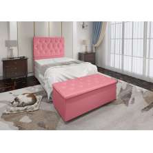 Conjunto Cabeceira Solteiro e Recamier Baú 0,90m Madrid Suede Rosa Dal Poz Estofados