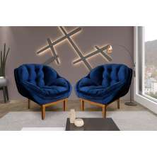 Kit 2 Poltronas Decorativa Marcela Veludo Azul Marinho Dal Poz Estofados