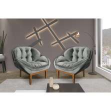 Kit 2 Poltronas Decorativa Marcela Veludo Cinza Dal Poz Estofados
