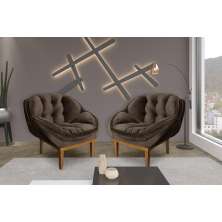 Kit 2 Poltronas Decorativa Marcela Veludo Marrom Dal Poz Estofados