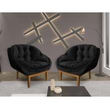 Kit 2 Poltronas Decorativa Marcela Veludo Preto Dal Poz Estofados