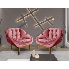 Kit 2 Poltronas Decorativa Marcela Veludo Rosa Dal Poz Estofados