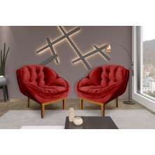 Kit 2 Poltronas Decorativa Marcela Veludo Vermelho Dal Poz Estofados
