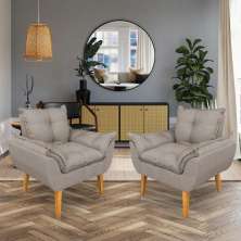 Kit 2 Poltronas Opala Decorativa Luxo Linho Capuccino Dal Poz Estofados