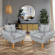 Kit 2 Poltronas Opala Decorativa Luxo Linho Cinza Dal Poz Estofados
