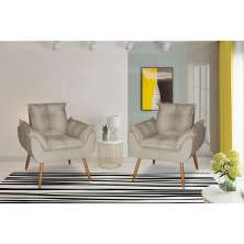 Kit 2 Poltronas Opala Decorativa Suede Bege Dal Poz Estofados