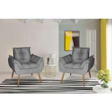 Kit 2 Poltronas Opala Decorativa Suede Cinza Dal Poz Estofados