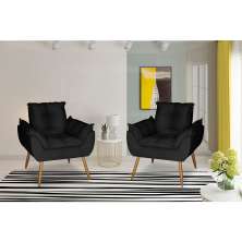 Kit 2 Poltronas Opala Decorativa Suede Preto Dal Poz Estofados