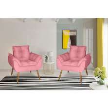 Kit 2 Poltronas Opala Decorativa Suede Rosa Dal Poz Estofados