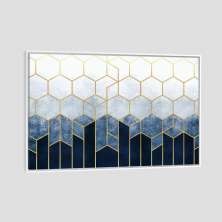 Quadro Abs Azul Dourado Tela Moldura Branca 95X63Cm