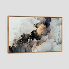Quadro Abs Único Cinza E Dourado Tela Moldura Bege 63X42Cm