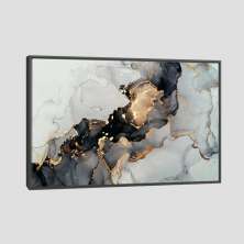 Quadro Abs Único Cinza E Dourado Tela Moldura Preta 63X42Cm