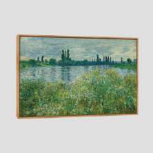 Quadro Claude Monet Banks Of The Seine Tela Moldura Bege 95X63Cm