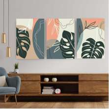 Quadro Composição Tela Linha E Folhas Tela No Chassi 3X 95X63Cm