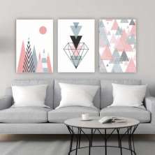 Quadro Composição Triângulos No Chassi 3X 63X42Cm