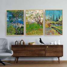 Quadro Composição Van Gogh E Monet Moldura Bege 3X 45X30Cm