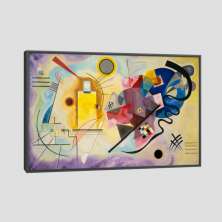 Quadro Kandinsky Amarelo Vermelho E Azul Tela Moldura Preta 95X63Cm