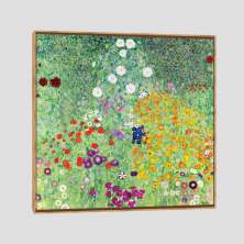 Quadro Klimt Bauerngarten Tela Moldura Bege 80X80Cm