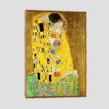 Quadro Klimt O Beijo Tela Moldura Bege 63X42Cm