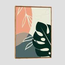 Quadro Linha E Folha 1 Tela Moldura Bege 45X30Cm