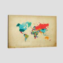 Quadro Mapa Mundi Com Localização Tela No Chassi 95X63Cm