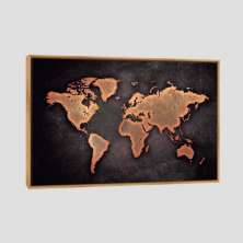 Quadro Mapas Mapa Mundi Vintage Ii Tela Moldura Bege 45X30Cm