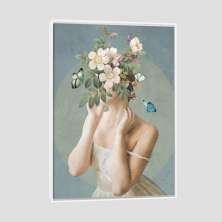 Quadro Moça E Flores Tela Moldura Branca 95X63Cm