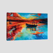 Quadro Paisagem Barco Tela No Chassi 63X42Cm