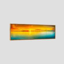 Quadro Paisagem Por Do Sol Panorâmico 120X35Cm Moldura Bege