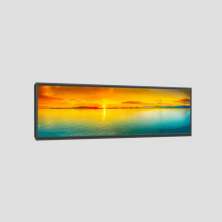 Quadro Paisagem Por Do Sol Panorâmico 120X35Cm Moldura Preta