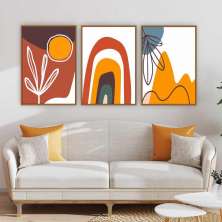 Quadro Tela Composição Argila Tela Moldura Bege 3X 63X42Cm