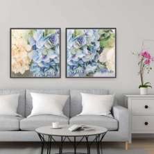 Quadro Tela Composição Hortência Moldura Preta 2X 40X40Cm