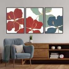 Quadro Tela Composição Iris Moldura Preta 3X 63X42Cm