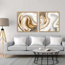 Quadro Tela Composição Mix Moldura Bege 2X 40X40Cm