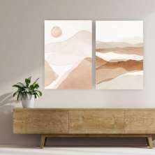 Quadro Tela Composição Onda Terra No Chassi 2X 45X30Cm