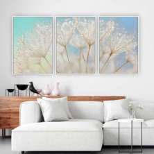 Quadro Tela Suave Fundo Azul Moldura Branca 3X 95X63Cm