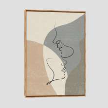 Quadro Traço Casal Ii Tela Moldura Bege 63X42Cm
