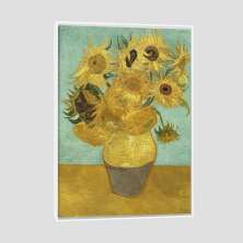 Quadro Van Gogh Girassóis Tela Moldura Branca 63X42Cm