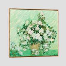 Quadro Van Gogh Rosas Tela Moldura Bege 40X40Cm