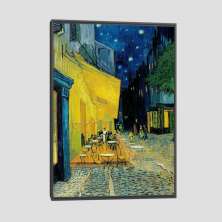 Quadro Van Gogh Terraço Do Café À Noite Tela Moldura Preta 95X63Cm