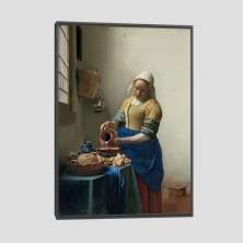Quadro Vermeer The Milkmaid Tela Moldura Preta 63X42Cm