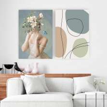 Quadros Tela Composição Mulher E Flor No Chassi 2X 63X42Cm