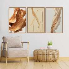 Quadros Tela Composição Palha Moldura Bege 3X 120X80Cm