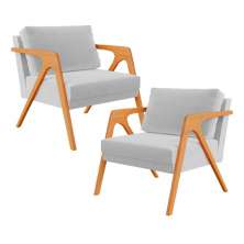 Poltrona  Decorativa Para Sala De Estar Pietra 02 Com Estrutura De Madeira Linho Cinza